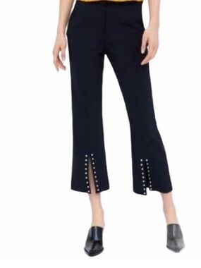 Pixie Market Navy Blue Cropped Stud-Trim Split-Hem Pants Sz Medium